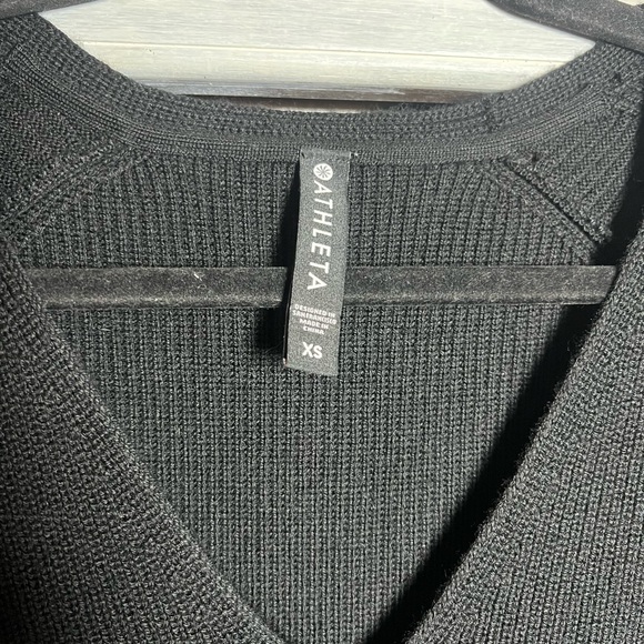 Athleta Black‎ Chunky Knit Oversized Hanover V-Neck Sweater Cozy Merino Wool - Picture 8 of 9
